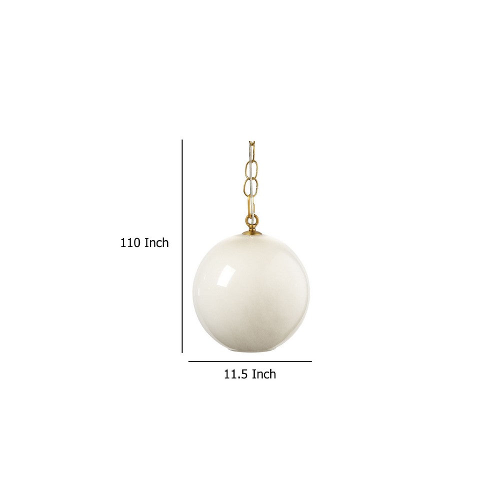 Tero Ceiling Pendant Light, Beige Blown Glass, Antique Brass, 12 Inch -BM334591