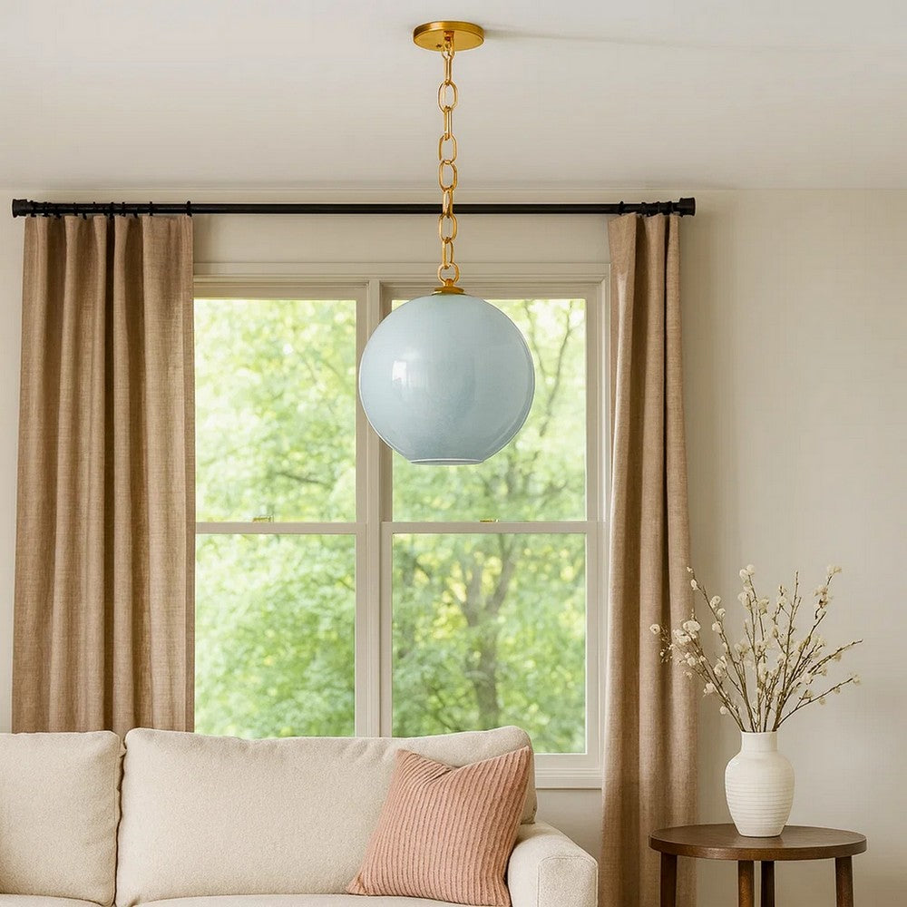 Tero Ceiling Pendant Light, Blue Blown Glass, Antique Brass, 12 Inch -BM334592