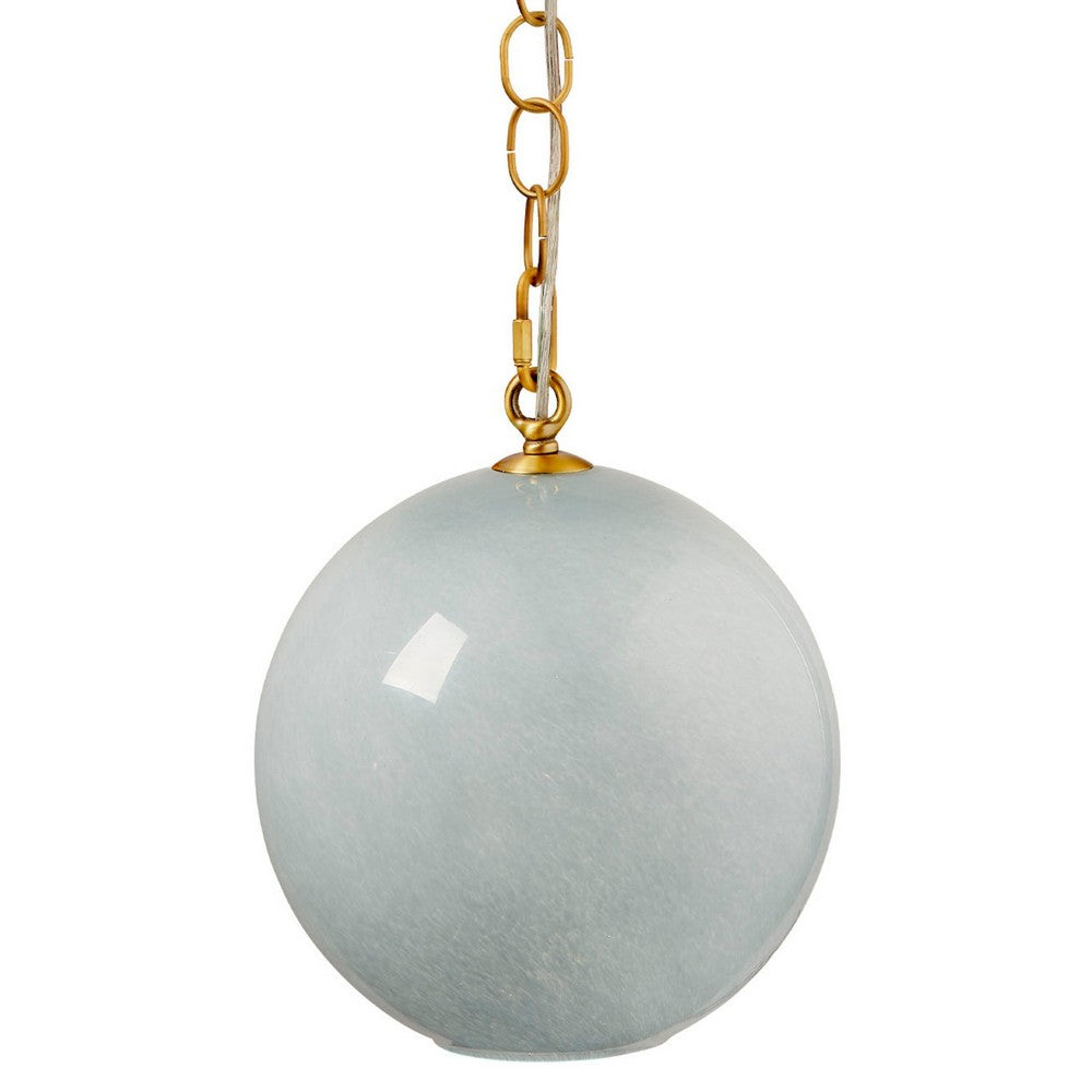 Tero Ceiling Pendant Light, Blue Blown Glass, Antique Brass, 12 Inch -BM334592