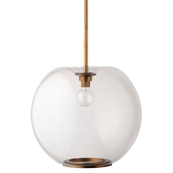 Leio Ceiling Pendant Light, Clear Blown Glass, Antique Brass, 20 Inch -BM334593