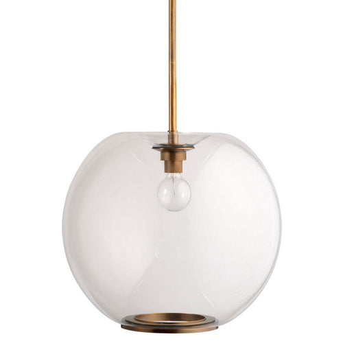 Leio Ceiling Pendant Light, Clear Blown Glass, Antique Brass, 20 Inch -BM334593