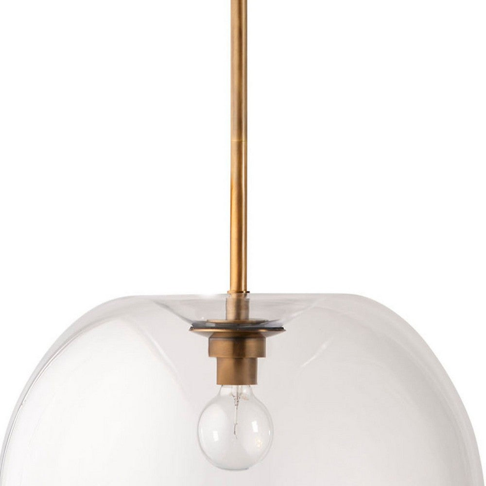 Leio Ceiling Pendant Light, Clear Blown Glass, Antique Brass, 20 Inch -BM334593
