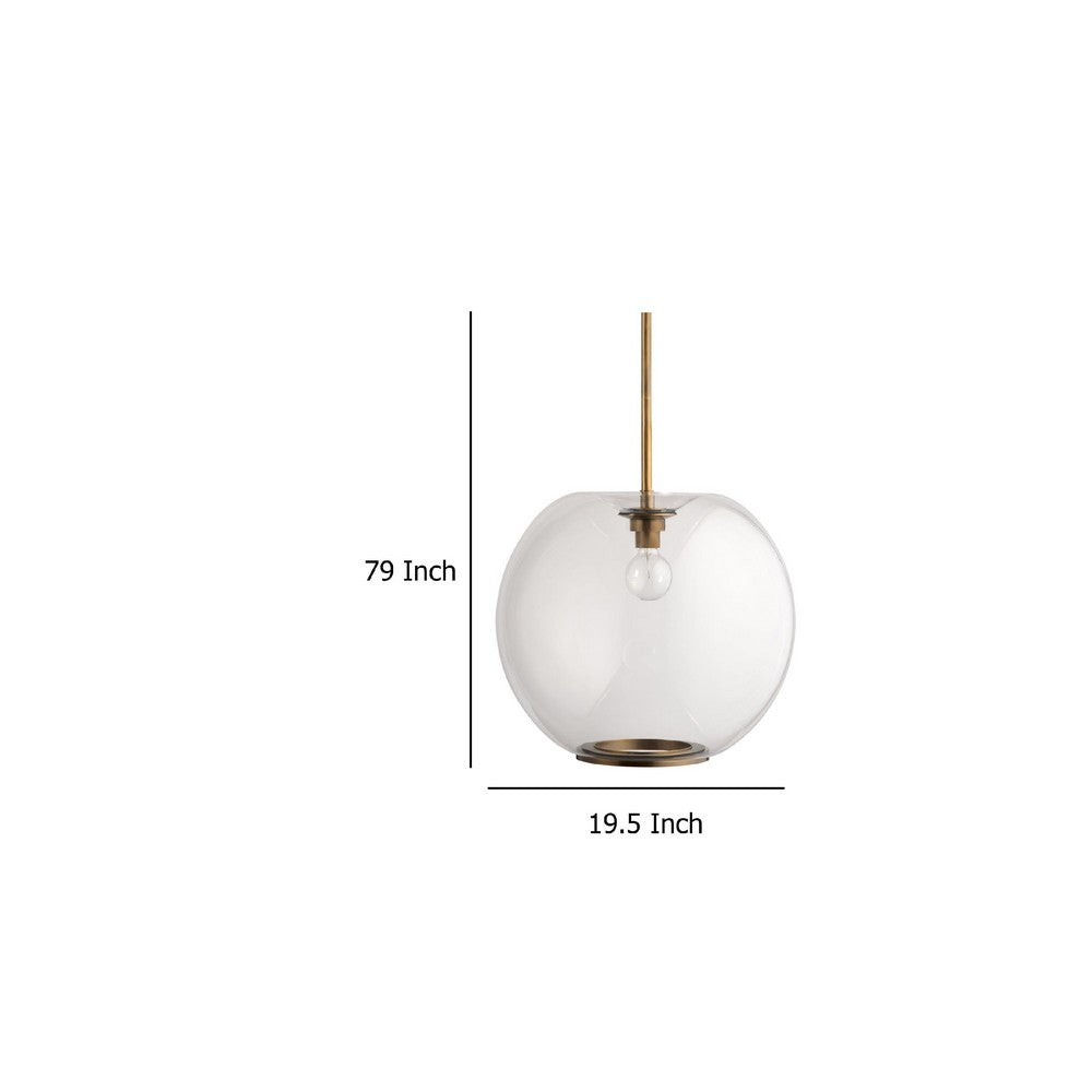 Leio Ceiling Pendant Light, Clear Blown Glass, Antique Brass, 20 Inch -BM334593