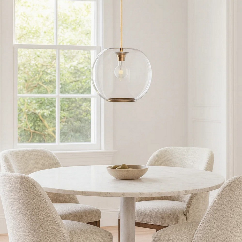 Leio Ceiling Pendant Light, Clear Blown Glass, Antique Brass, 20 Inch -BM334593