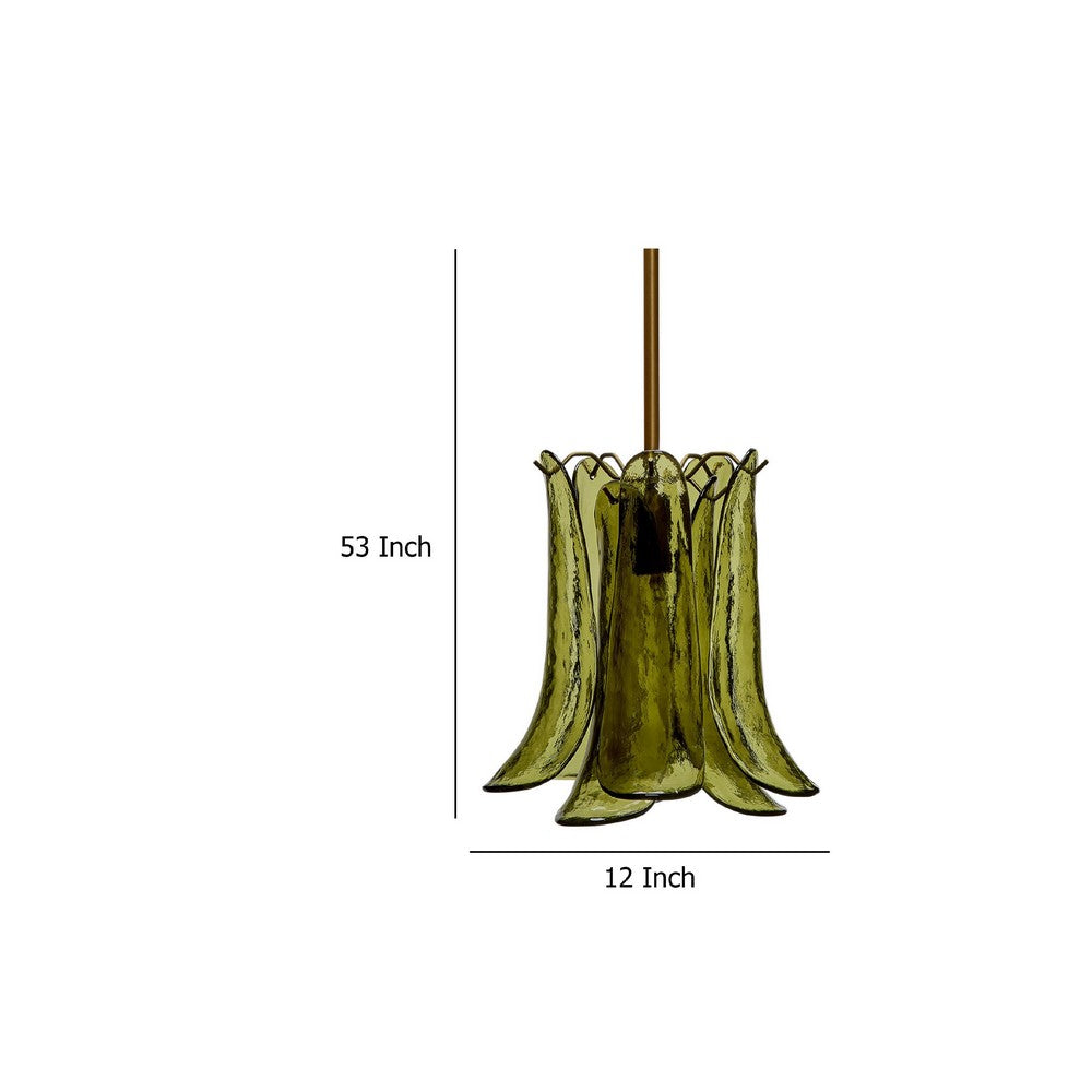 Kero Ceiling Lamp, Murano Style Green Blown Glass Pendant, 12 Inch -BM334595