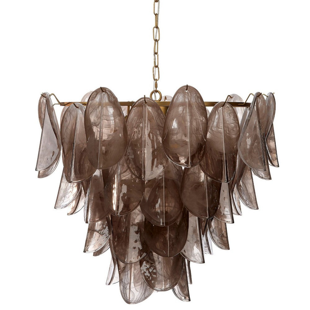 Jero Chandelier, Murano Petal Design, Gray Quartz Glass, 30 Inch -BM334597
