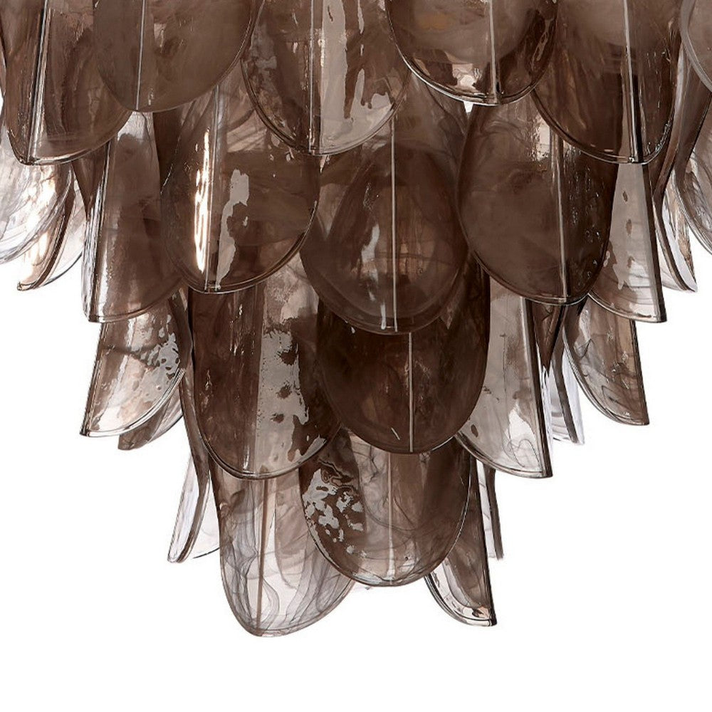 Jero Chandelier, Murano Petal Design, Gray Quartz Glass, 30 Inch -BM334597