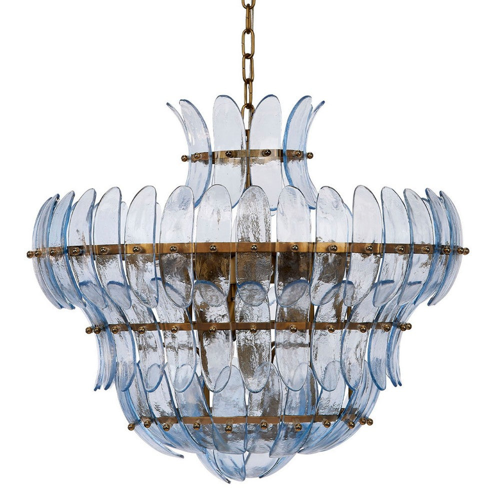 Lero Chandelier, Murano Style Leaves, Light Blue Blown Glass, 26 Inch -BM334598