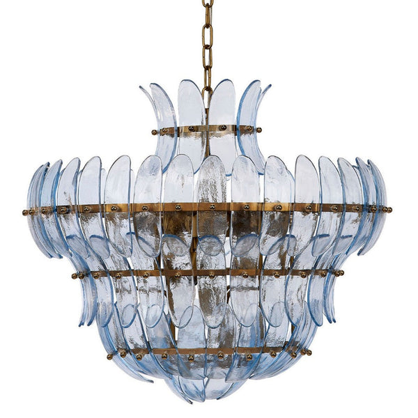 Lero Chandelier, Murano Style Leaves, Light Blue Blown Glass, 26 Inch -BM334598