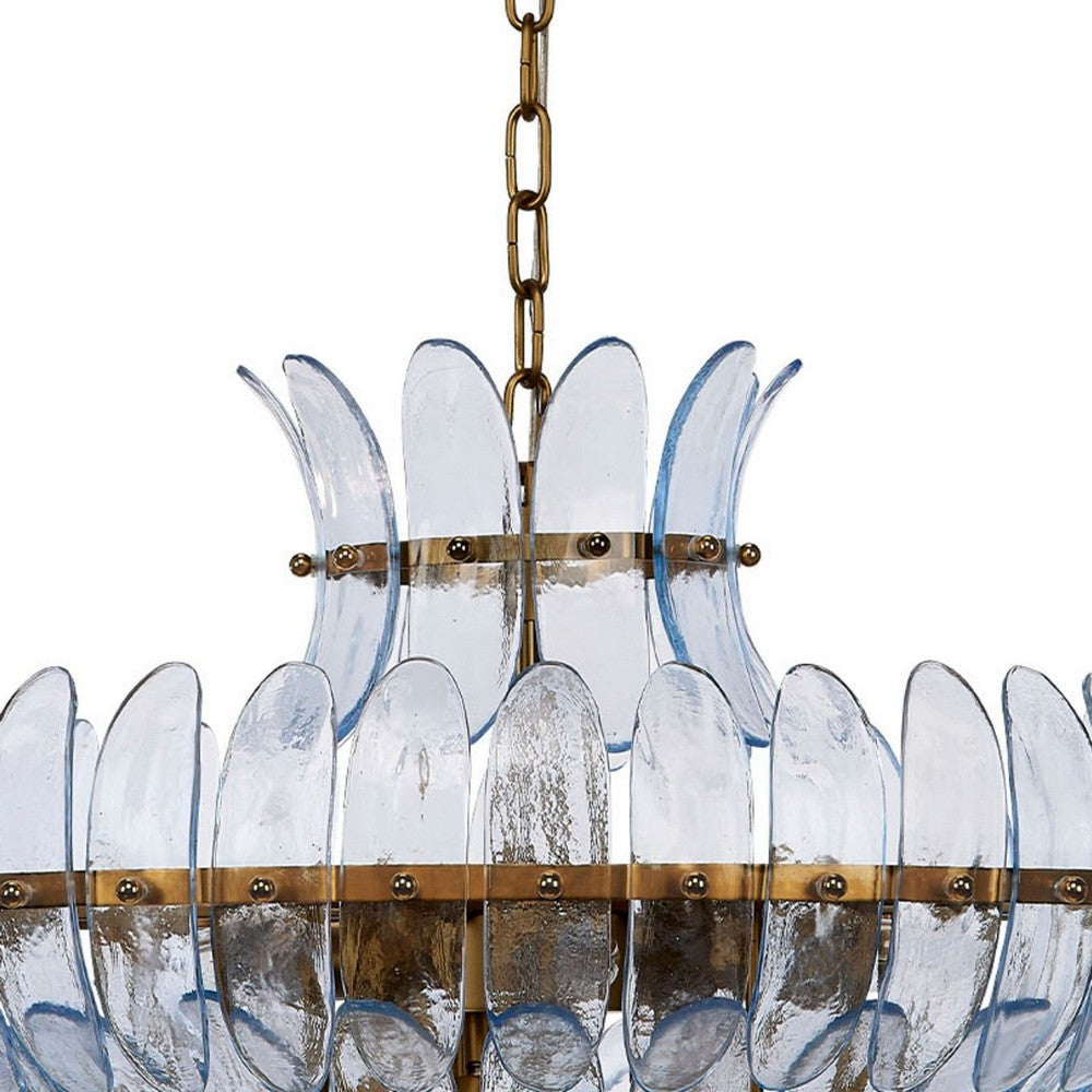 Lero Chandelier, Murano Style Leaves, Light Blue Blown Glass, 26 Inch -BM334598