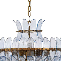 Lero Chandelier, Murano Style Leaves, Light Blue Blown Glass, 26 Inch -BM334598