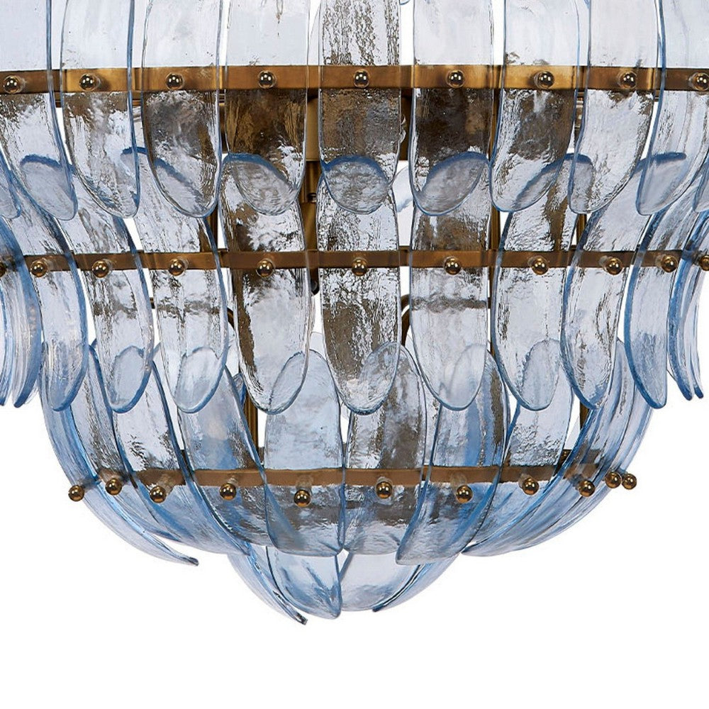 Lero Chandelier, Murano Style Leaves, Light Blue Blown Glass, 26 Inch -BM334598