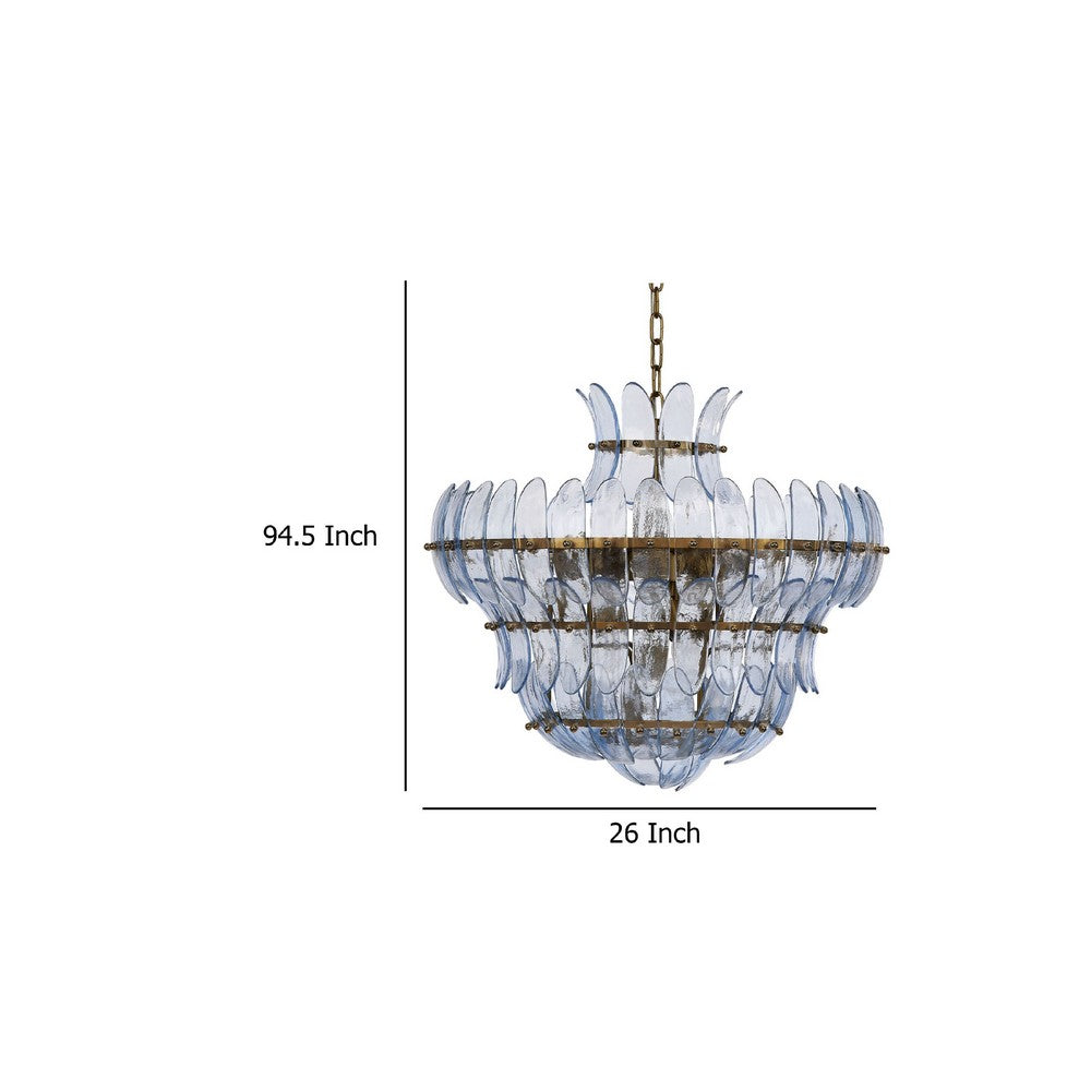 Lero Chandelier, Murano Style Leaves, Light Blue Blown Glass, 26 Inch -BM334598