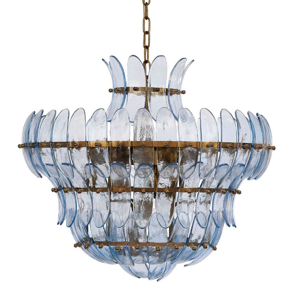 Lero Chandelier, Murano Style Leaves, Light Blue Blown Glass, 26 Inch -BM334598