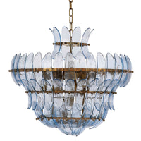 Lero Chandelier, Murano Style Leaves, Light Blue Blown Glass, 26 Inch -BM334598