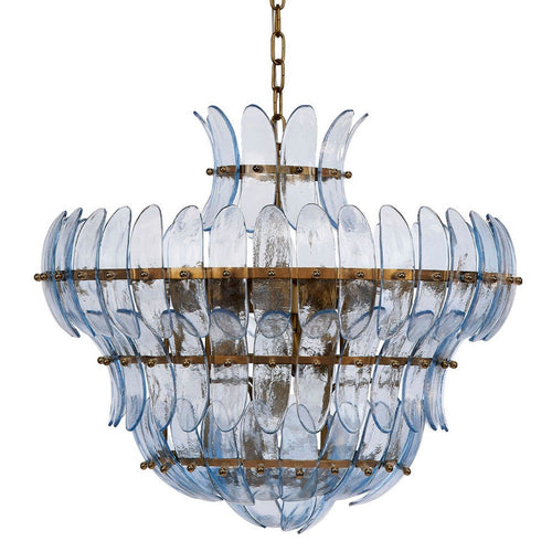 Lero Chandelier, Murano Style Leaves, Light Blue Blown Glass, 26 Inch -BM334598