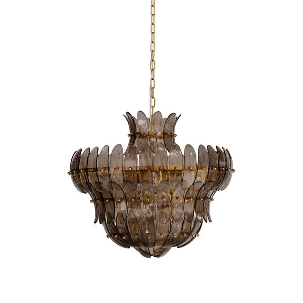 Lero Chandelier, Murano Style Leaves, Brown Blown Glass, 26 Inch -BM334599