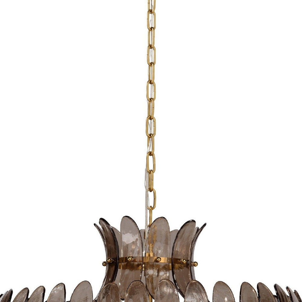 Lero Chandelier, Murano Style Leaves, Brown Blown Glass, 26 Inch -BM334599