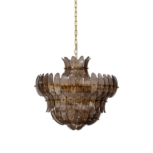 Lero Chandelier, Murano Style Leaves, Brown Blown Glass, 26 Inch -BM334599