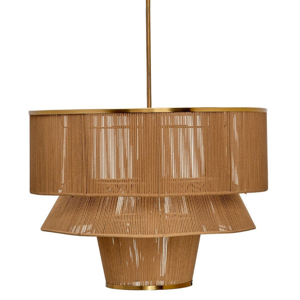 Dero Chandelier, 3 Tier Natural Brown Cotton Rope Woven, 25 Inch Metal -BM334600