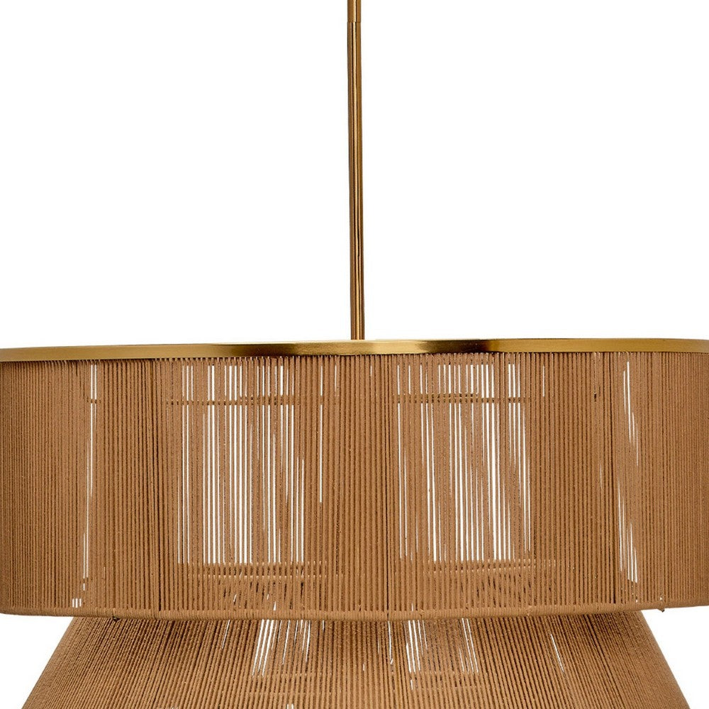 Dero Chandelier, 3 Tier Natural Brown Cotton Rope Woven, 25 Inch Metal -BM334600