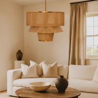 Dero Chandelier, 3 Tier Natural Brown Cotton Rope Woven, 25 Inch Metal -BM334600