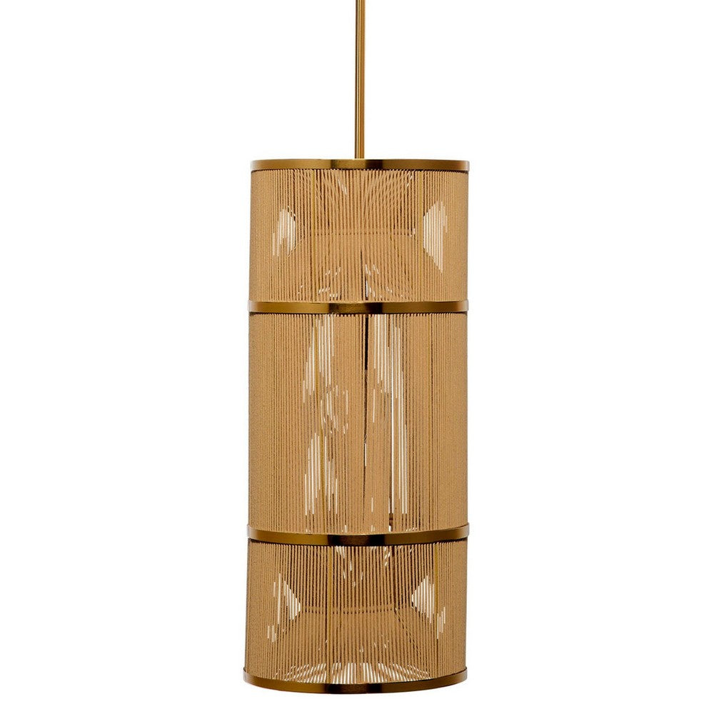 Dero Pendant Chandelier, Natural Brown Cotton Rope Woven, 10 Inch -BM334601