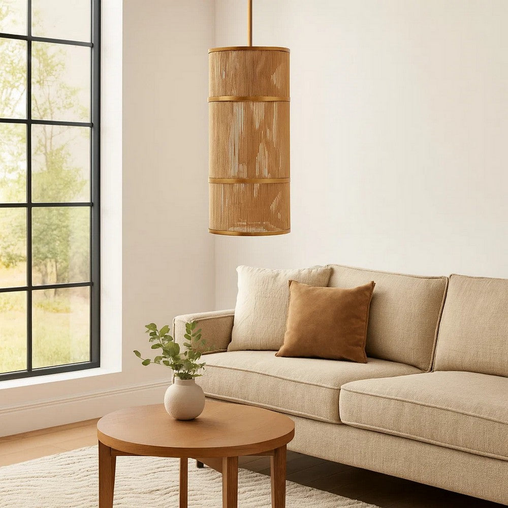 Dero Pendant Chandelier, Natural Brown Cotton Rope Woven, 10 Inch -BM334601