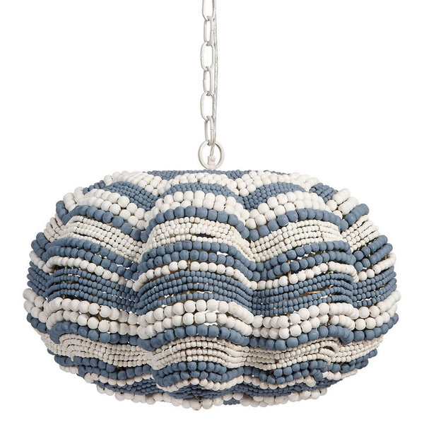 Fero Chandelier, Blue White Handcarved Mango Wood Beads, 27 Inch -BM334602