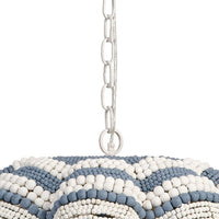 Fero Chandelier, Blue White Handcarved Mango Wood Beads, 27 Inch -BM334602