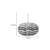 Fero Chandelier, Blue White Handcarved Mango Wood Beads, 27 Inch -BM334602