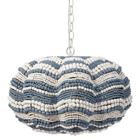 Fero Chandelier, Blue White Handcarved Mango Wood Beads, 27 Inch -BM334602