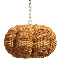 Fero Chandelier, Natural Brown Handcarved Mango Wood Beads, 27 Inch -BM334603