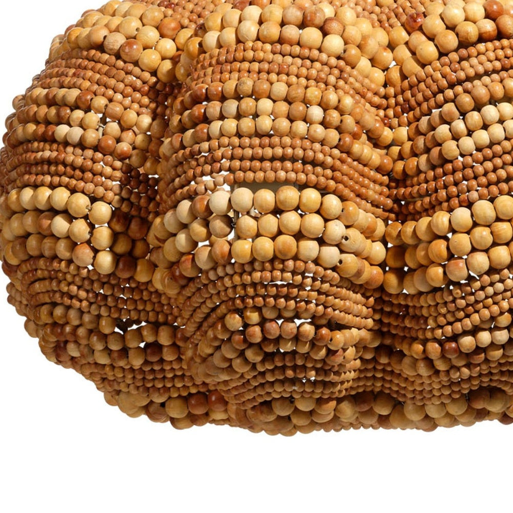 Fero Chandelier, Natural Brown Handcarved Mango Wood Beads, 27 Inch -BM334603