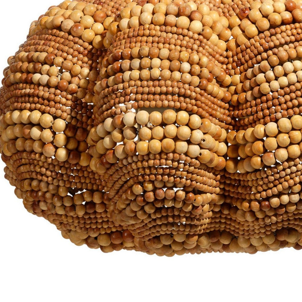 Fero Chandelier, Natural Brown Handcarved Mango Wood Beads, 27 Inch -BM334603
