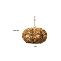 Fero Chandelier, Natural Brown Handcarved Mango Wood Beads, 27 Inch -BM334603