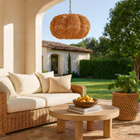 Fero Chandelier, Natural Brown Handcarved Mango Wood Beads, 27 Inch -BM334603