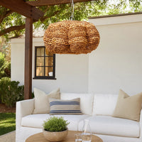 Fero Chandelier, Natural Brown Handcarved Mango Wood Beads, 27 Inch -BM334603