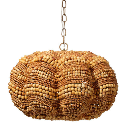Fero Chandelier, Natural Brown Handcarved Mango Wood Beads, 27 Inch -BM334603