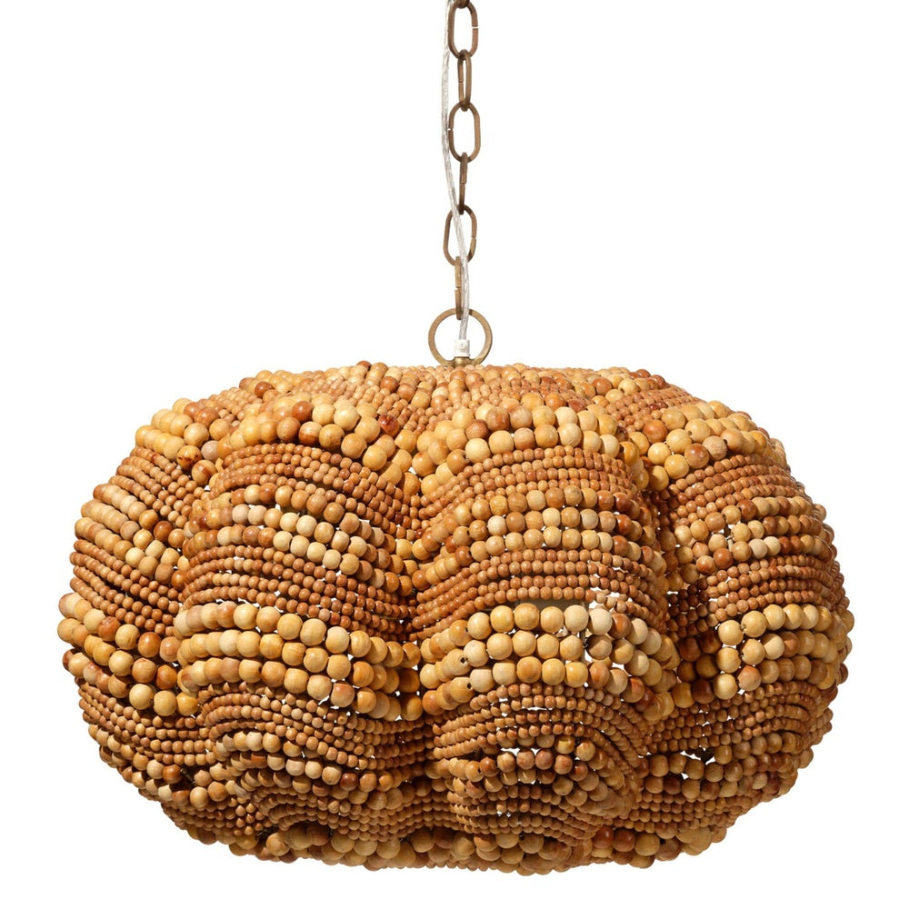 Fero Chandelier, Natural Brown Handcarved Mango Wood Beads, 27 Inch -BM334603