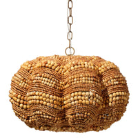 Fero Chandelier, Natural Brown Handcarved Mango Wood Beads, 27 Inch -BM334603