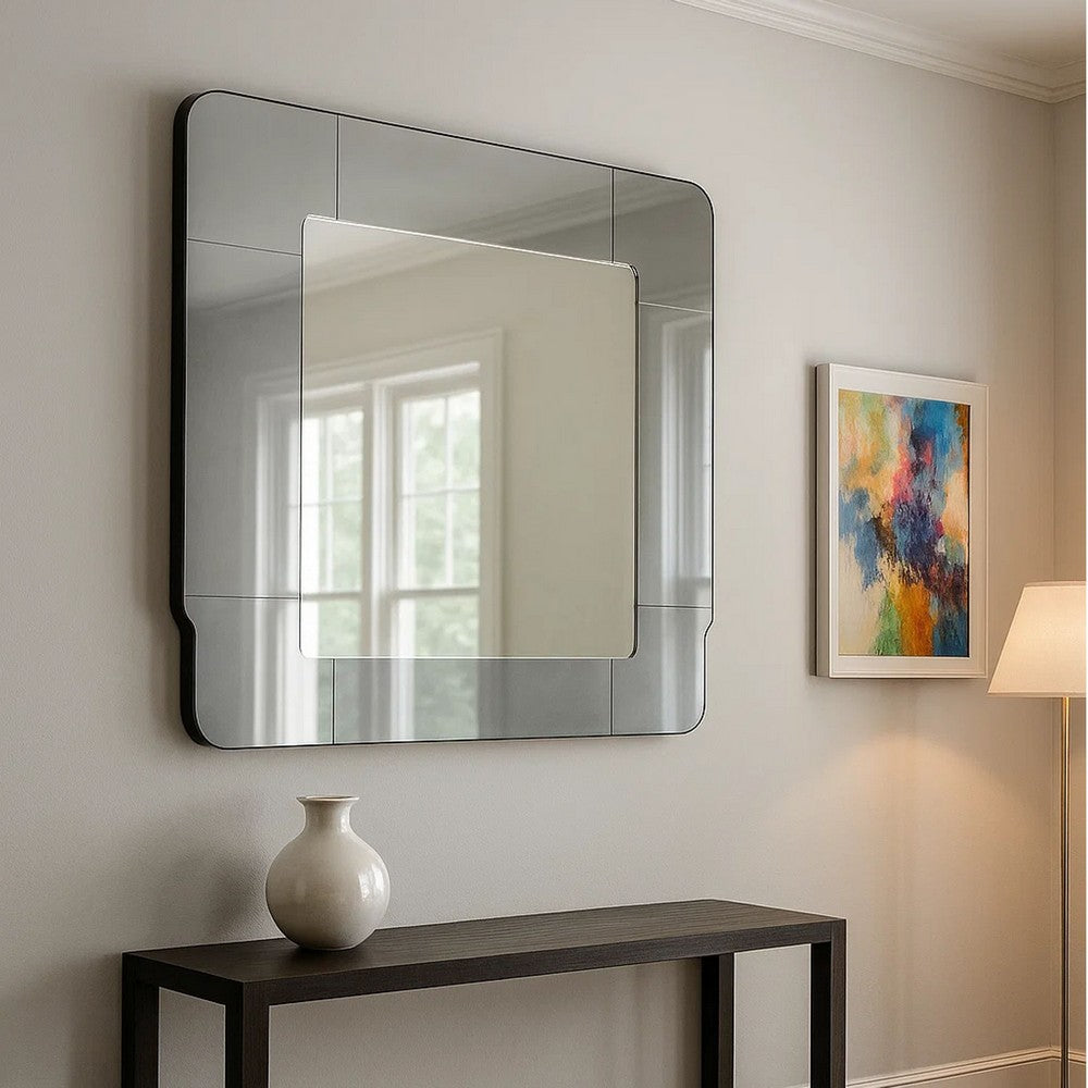 Fexo Wall Mirror, 45 Inch Mercury Glass Silver Frame, Hand Forged Iron -BM334604