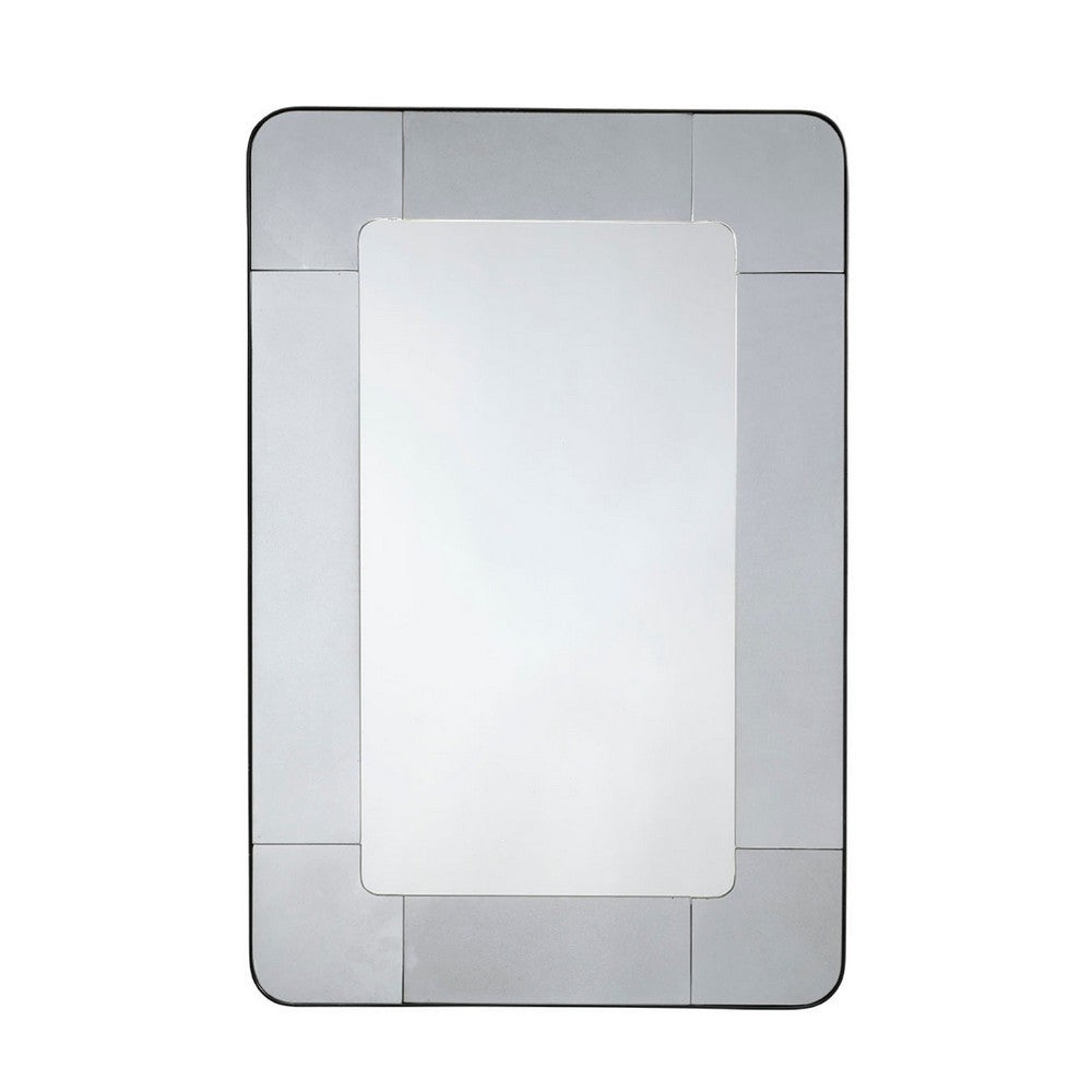Fexo Wall Mirror, 36 Inch Mercury Glass Silver Frame, Hand Forged Iron -BM334605