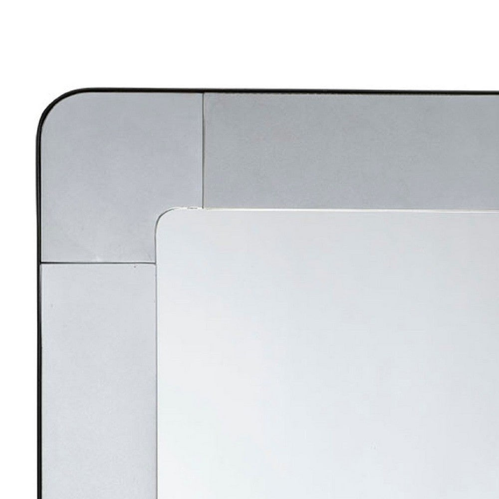 Fexo Wall Mirror, 36 Inch Mercury Glass Silver Frame, Hand Forged Iron -BM334605