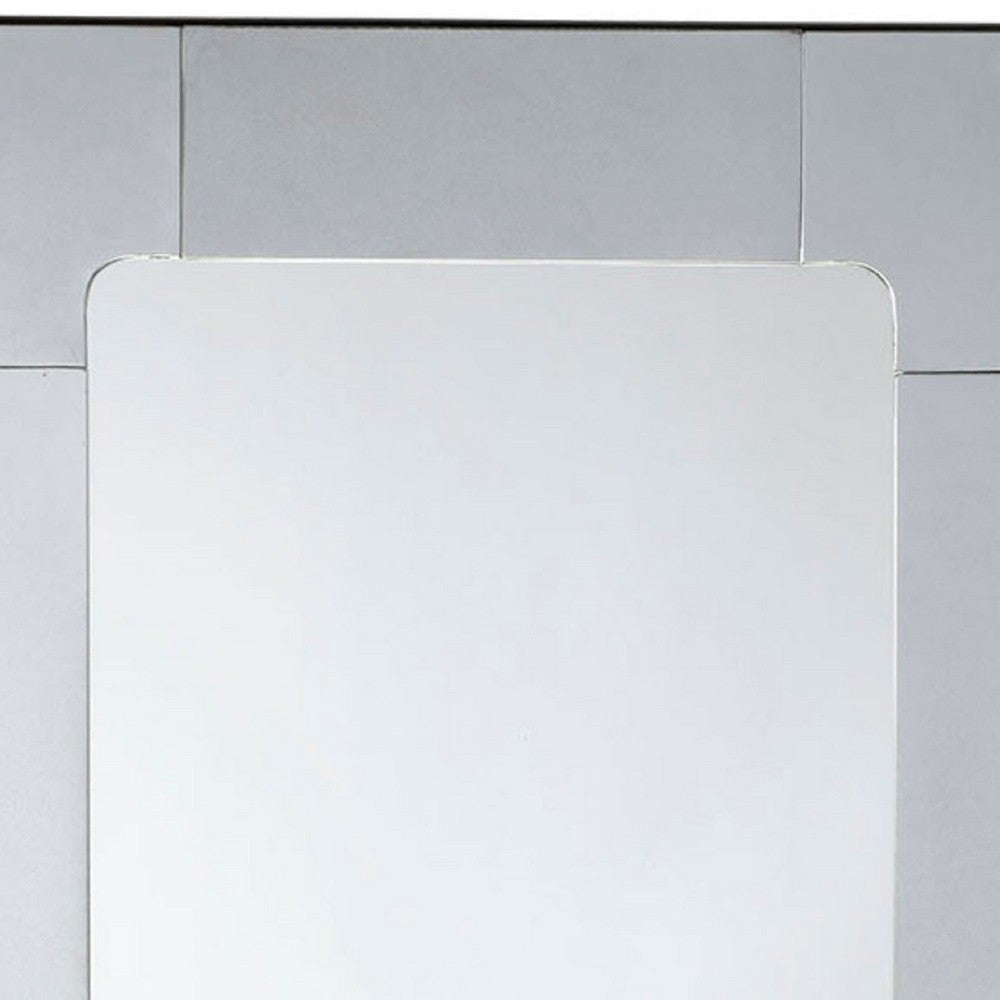 Fexo Wall Mirror, 36 Inch Mercury Glass Silver Frame, Hand Forged Iron -BM334605