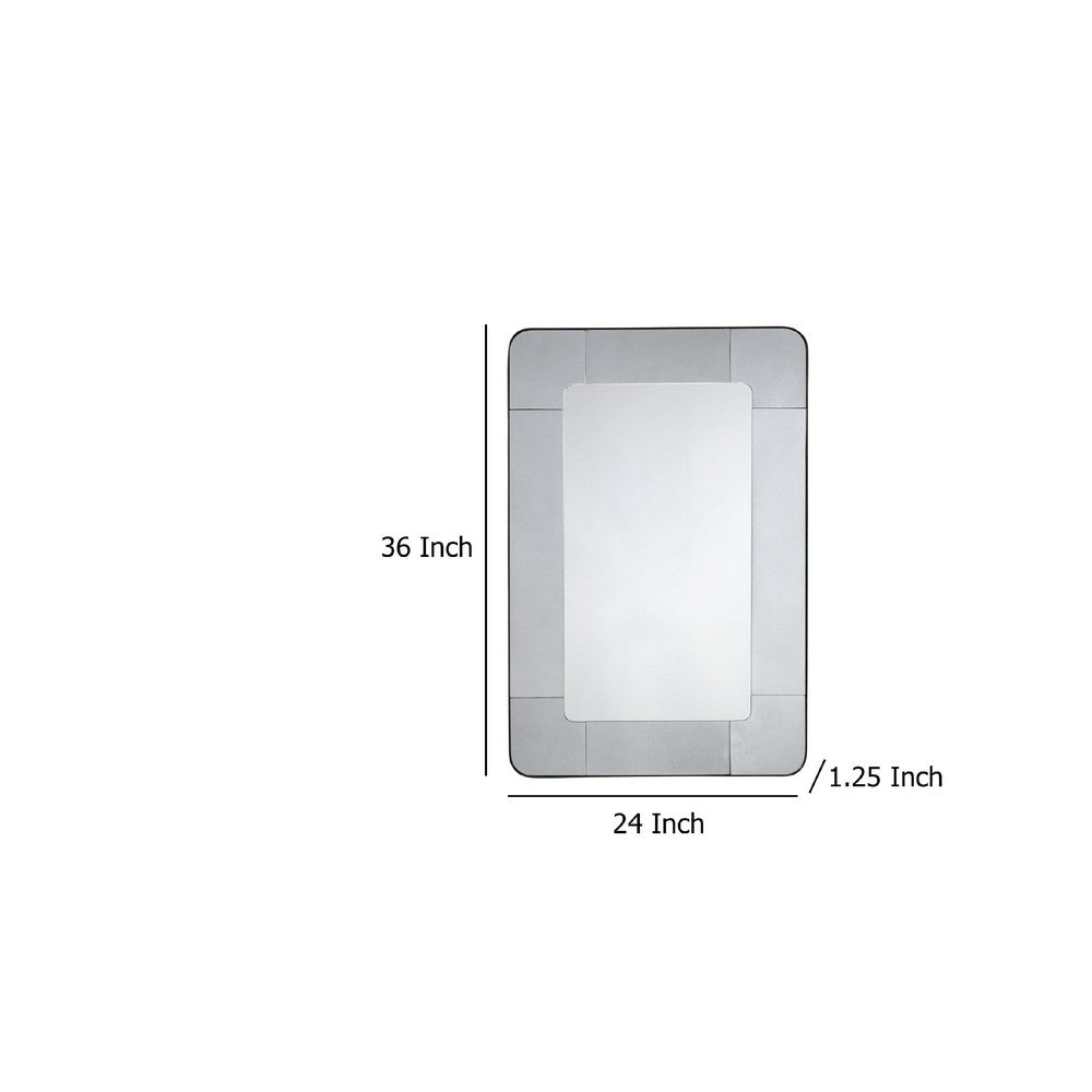 Fexo Wall Mirror, 36 Inch Mercury Glass Silver Frame, Hand Forged Iron -BM334605