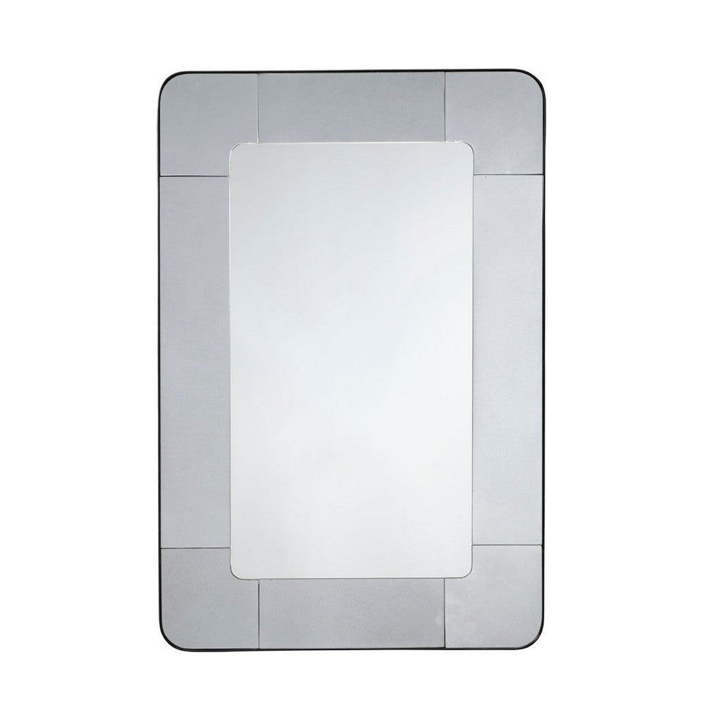 Fexo Wall Mirror, 36 Inch Mercury Glass Silver Frame, Hand Forged Iron -BM334605