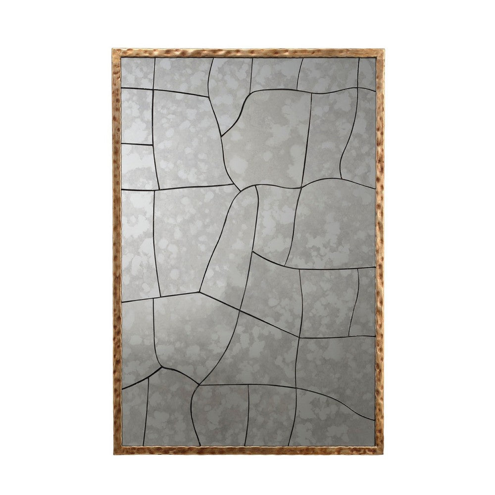 Heri Wall Decor Mirror, Mosaic Pattern, 35 Inch Hammered Brass Metal -BM334606