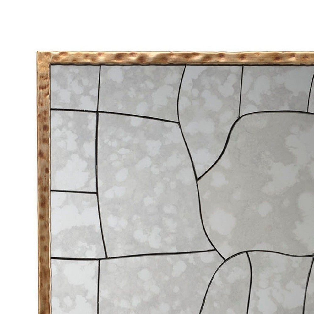 Heri Wall Decor Mirror, Mosaic Pattern, 35 Inch Hammered Brass Metal -BM334606