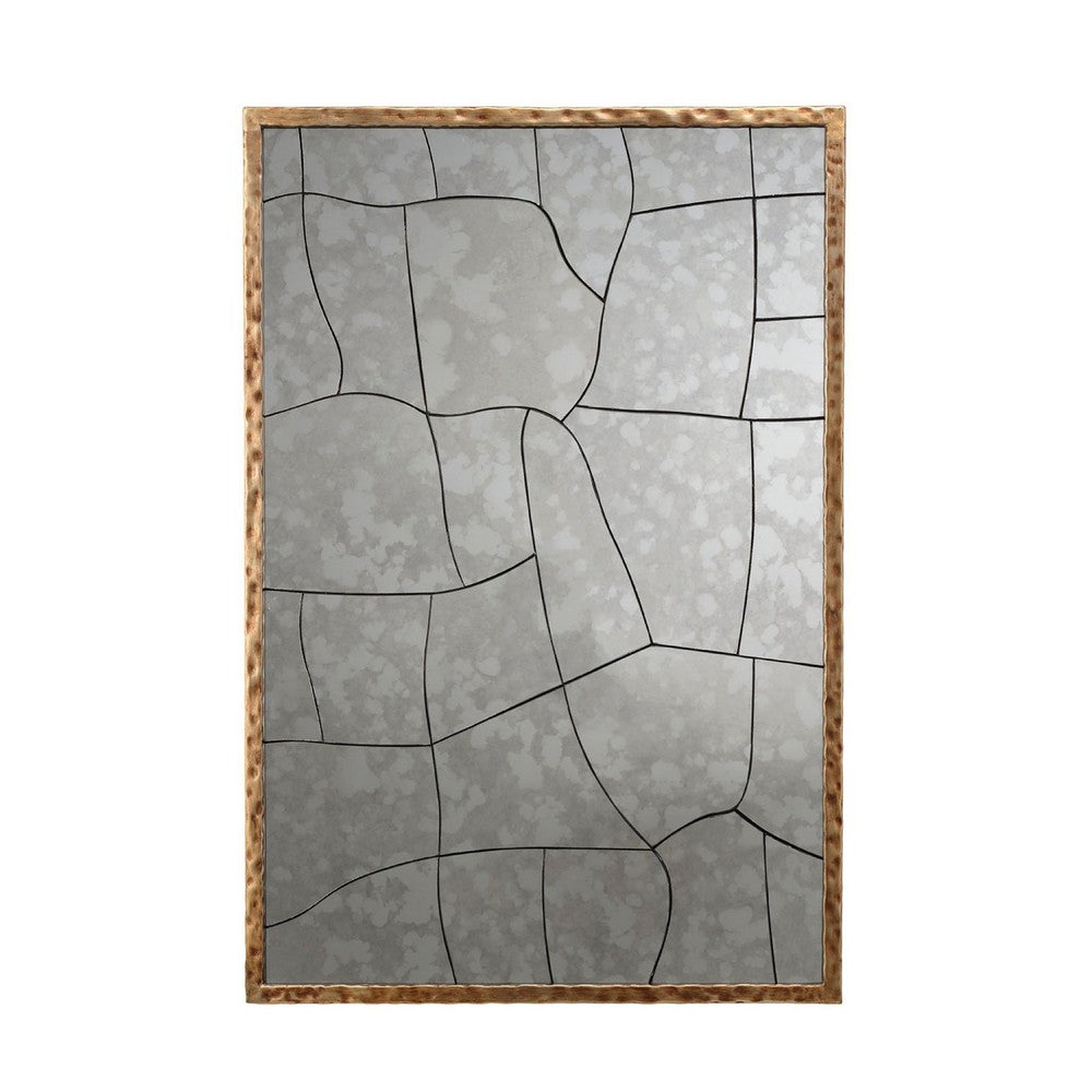 Heri Wall Decor Mirror, Mosaic Pattern, 35 Inch Hammered Brass Metal -BM334606
